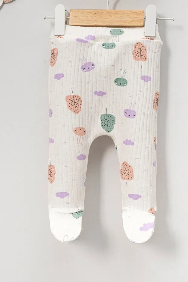 Детский комплект для новорожденных с принтом Hospital Outlet 100% Cotton Rabbit Leaf Printed Newborn 5 Piece Set Baby Outfit Neu Kids, Ecru — фото 3