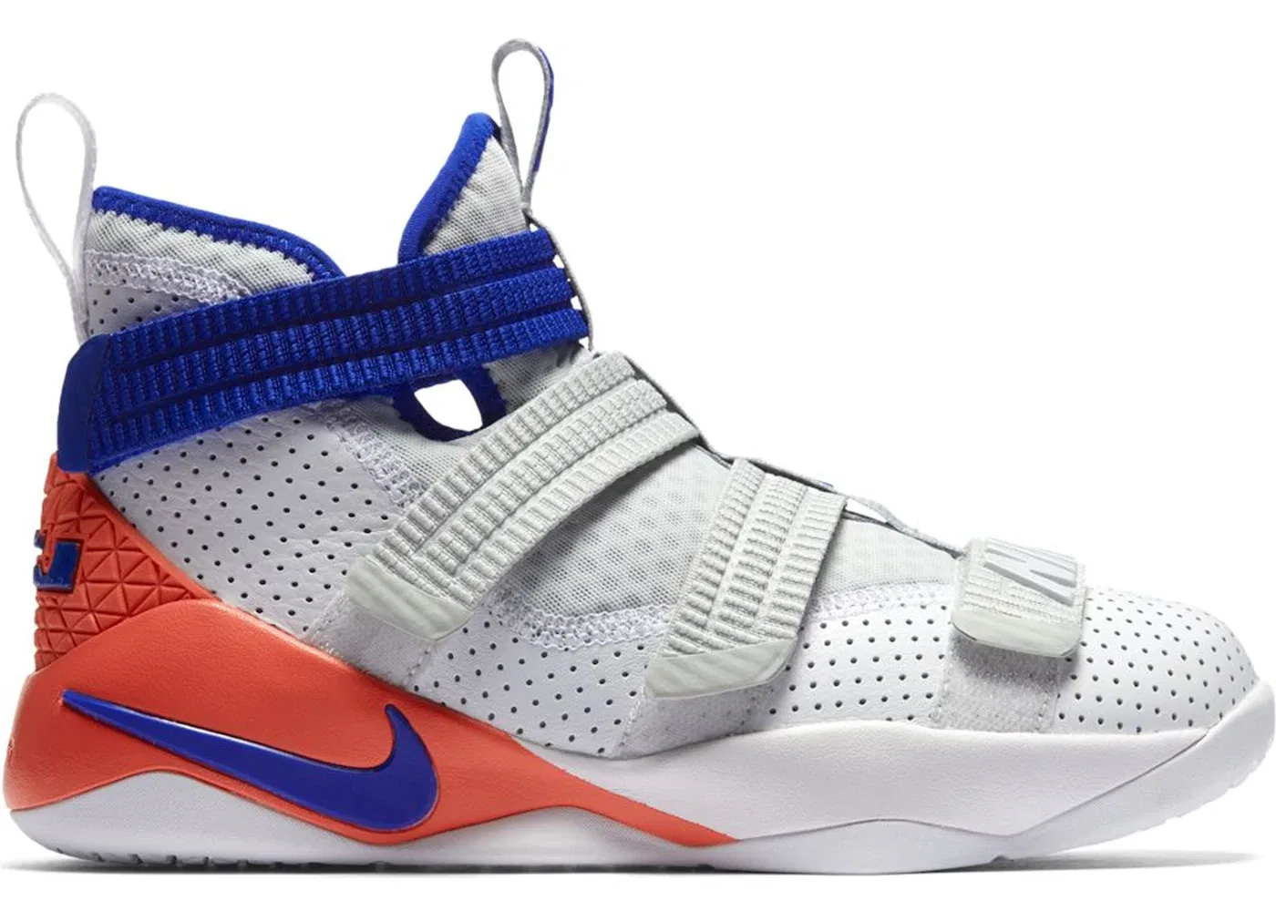 Детские кроссовки для мальчиков с амортизацией Nike LeBron Zoom Soldier 11 Nike, White/Racer Blue-Infrared-Pure Platinum