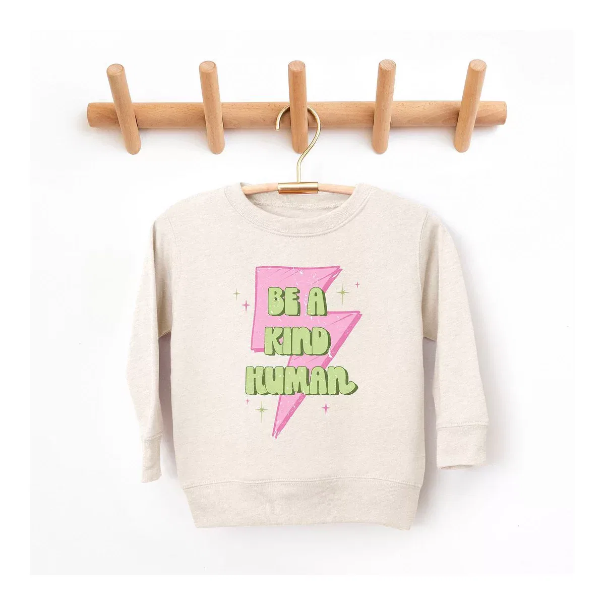 Детский свитшот для девочек с принтом Be A Kind Human Lightning Bolt The Juniper Shop, Natural