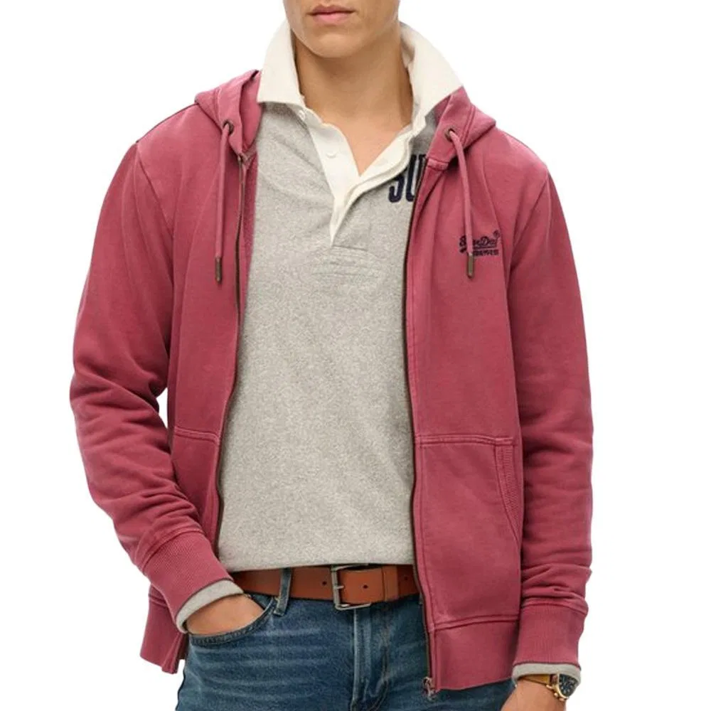 Мужское худи с капюшоном и молнией Essential Washed Ziphood Superdry, Karminrot — фото 2