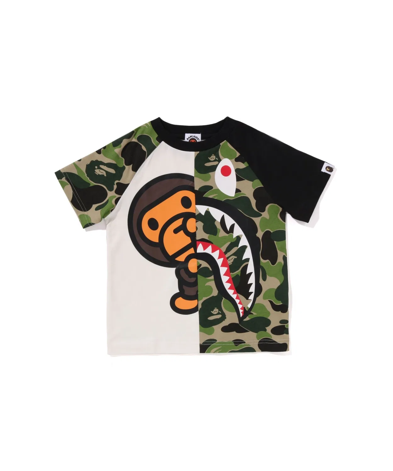 Детская футболка с коротким рукавом с принтом ABC CAMO SHARK MILO TEE A BATHING APE, Зеленая