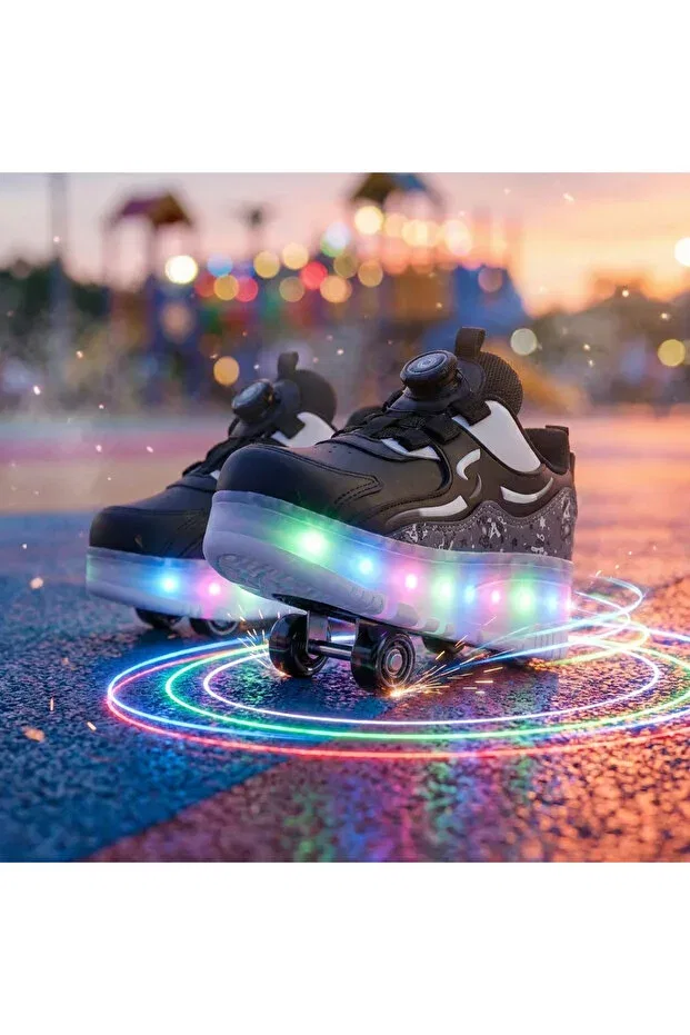 Детские кеды для девочек с принтом Fun Led-Soled Roller Skates Rocky, Black