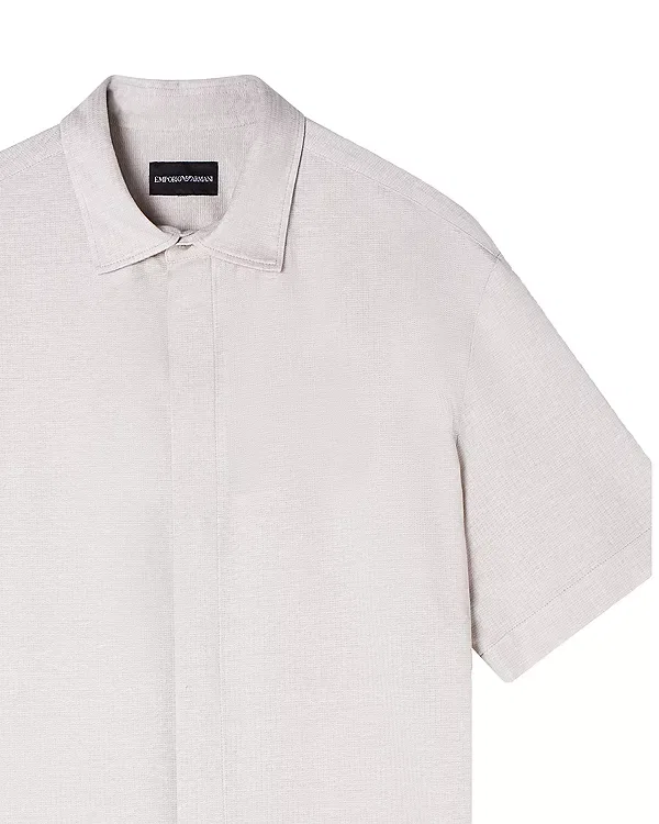 Мужская рубашка с коротким рукавом из сейрсакера Techno seersucker short sleeve shirt Emporio Armani, Sand — фото 2