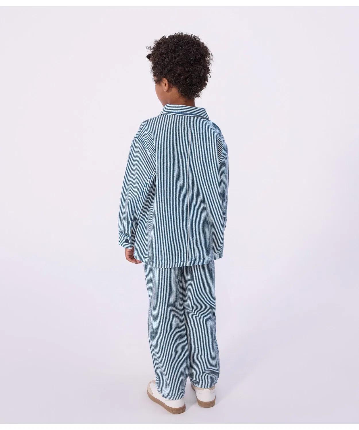 Детская куртка-рубашка с полосками, модель Striped Jacket PETIT BATEAU, White/Blue — фото 3