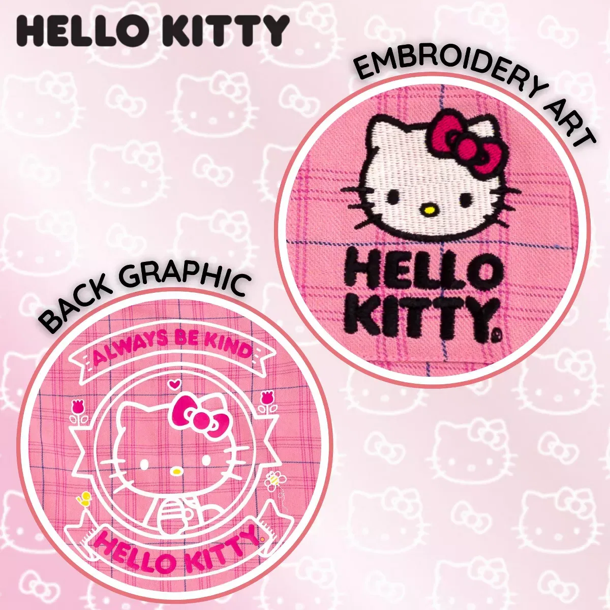 Детская рубашка для девочек фланелевая с принтом Hello Kitty Flannel Plaid Button Down Dress Shirt Hello Kitty, Pink — фото 4