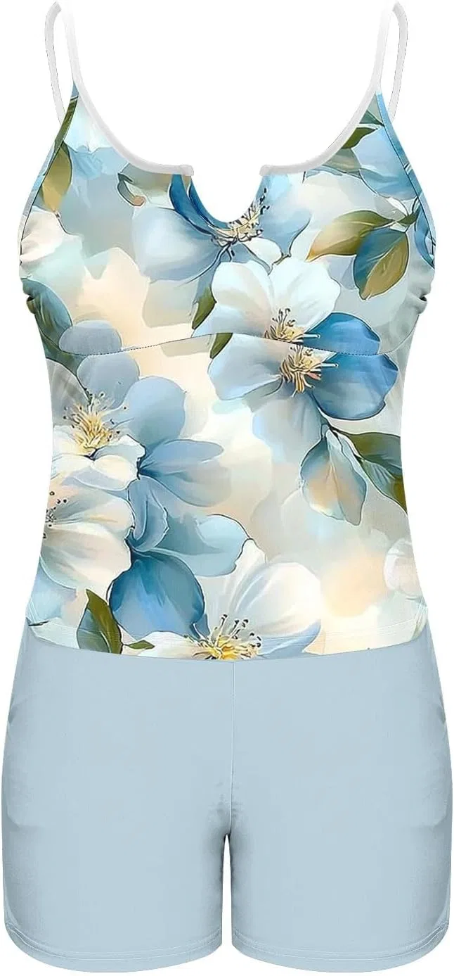 Женский танкини с V-образным вырезом с бойшортами, Light Blue — фото 4