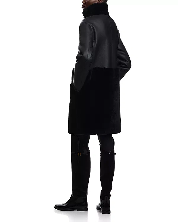 Женское пальто из овчины с воротником-стойкой Reversible Shearling Coat Emporio Armani, Black Beauty — фото 2