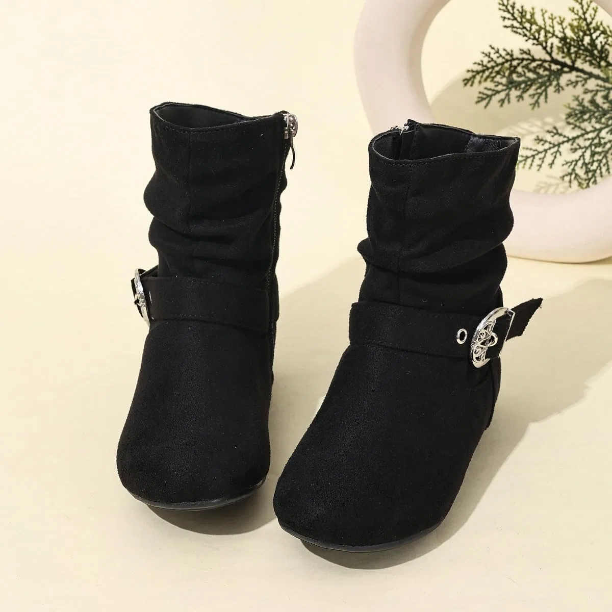 Детские сапоги для девочек с боковой молнией Auhoho, Black — фото 2