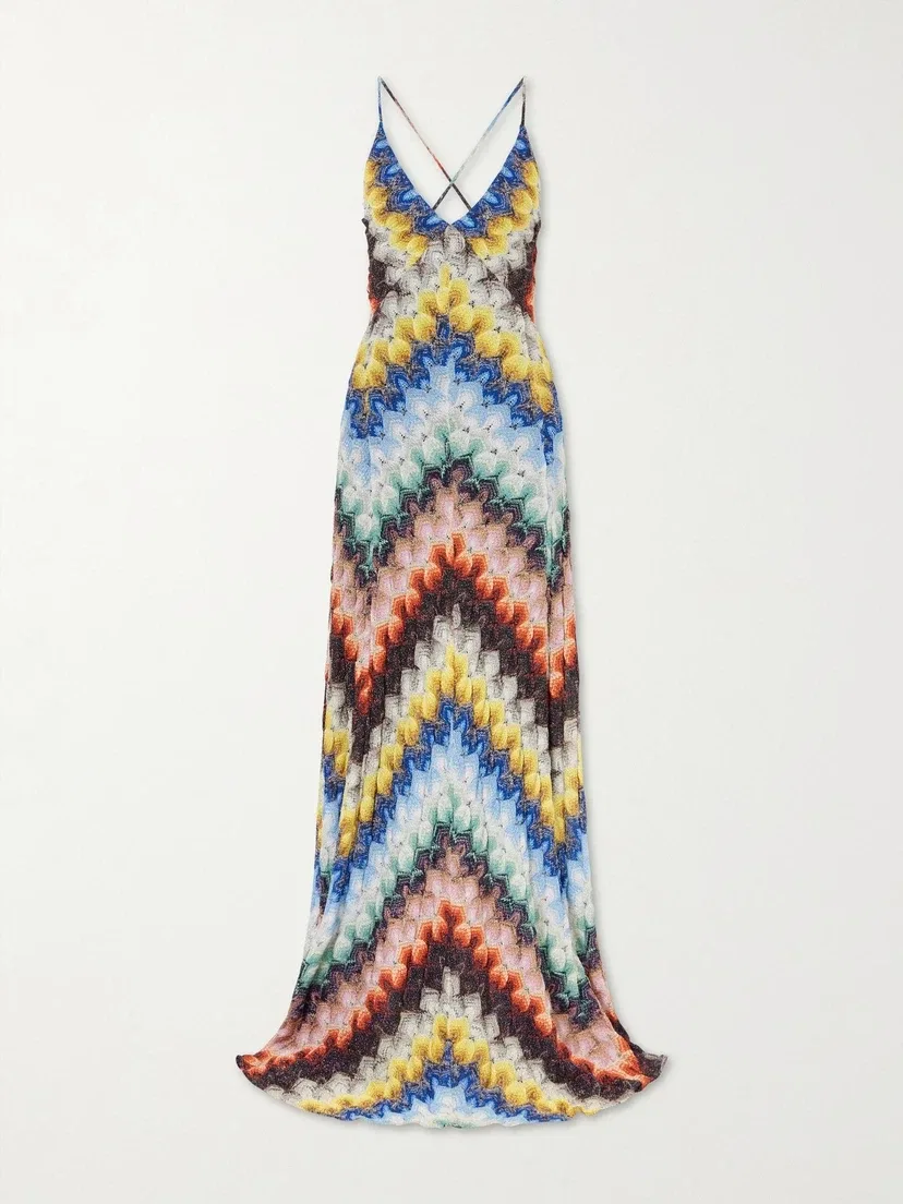 Металлическое макси-платье, связанное крючком Missoni, мультицвет