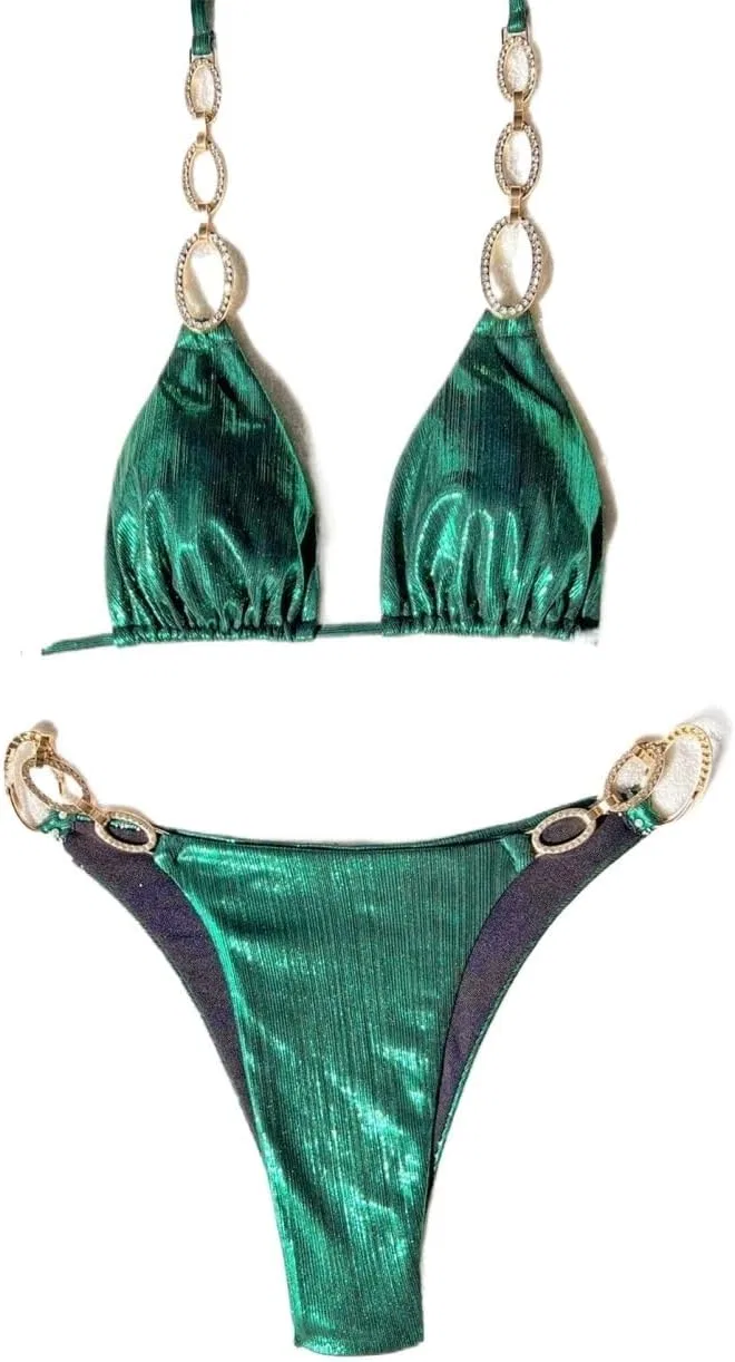 Женский бикини-сет с высокой талией Halter, Dark Green