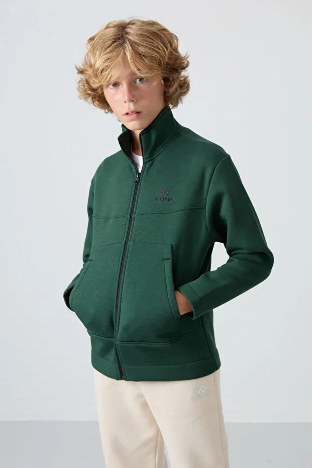 Детские свитшот для мальчиков с вышивкой Pine Green Cotton Thick Fleece Lined Soft Textured Standard Fit Embroidered Boys' Sweatshirt Tommy Life, Pine Green