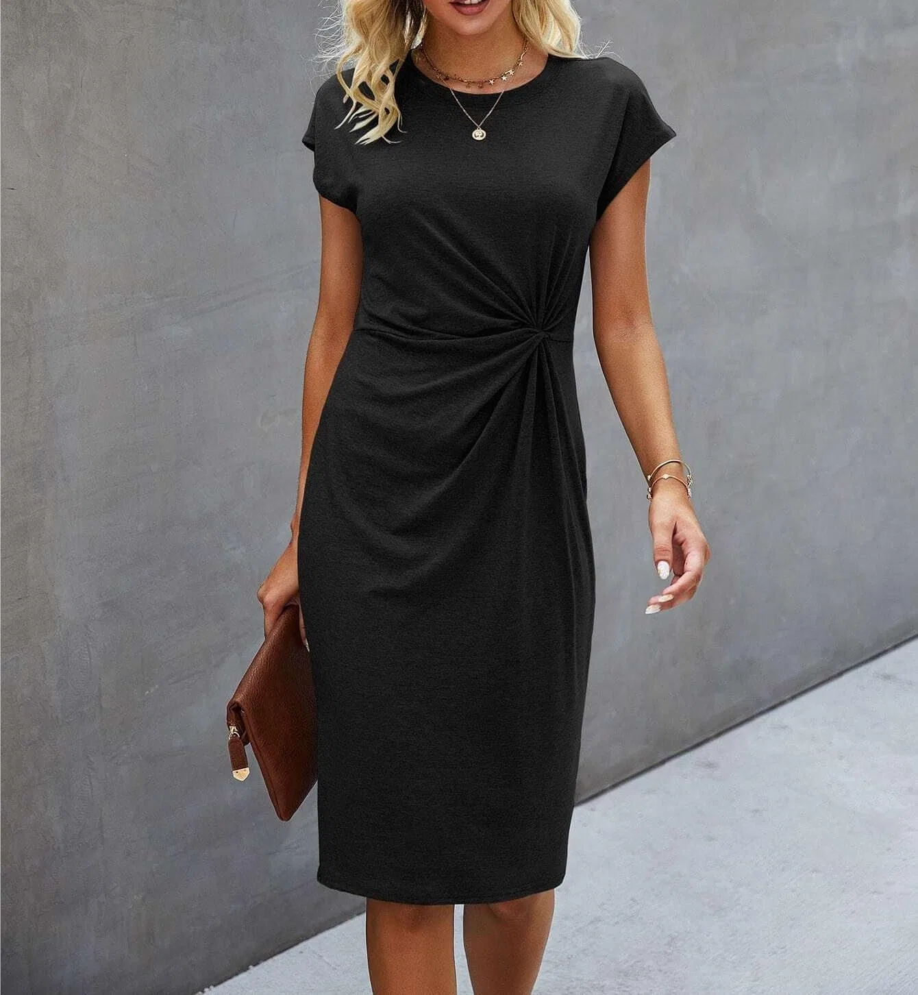 Женское облегающее платье с закрученным верхом, Casual, Black — фото 3
