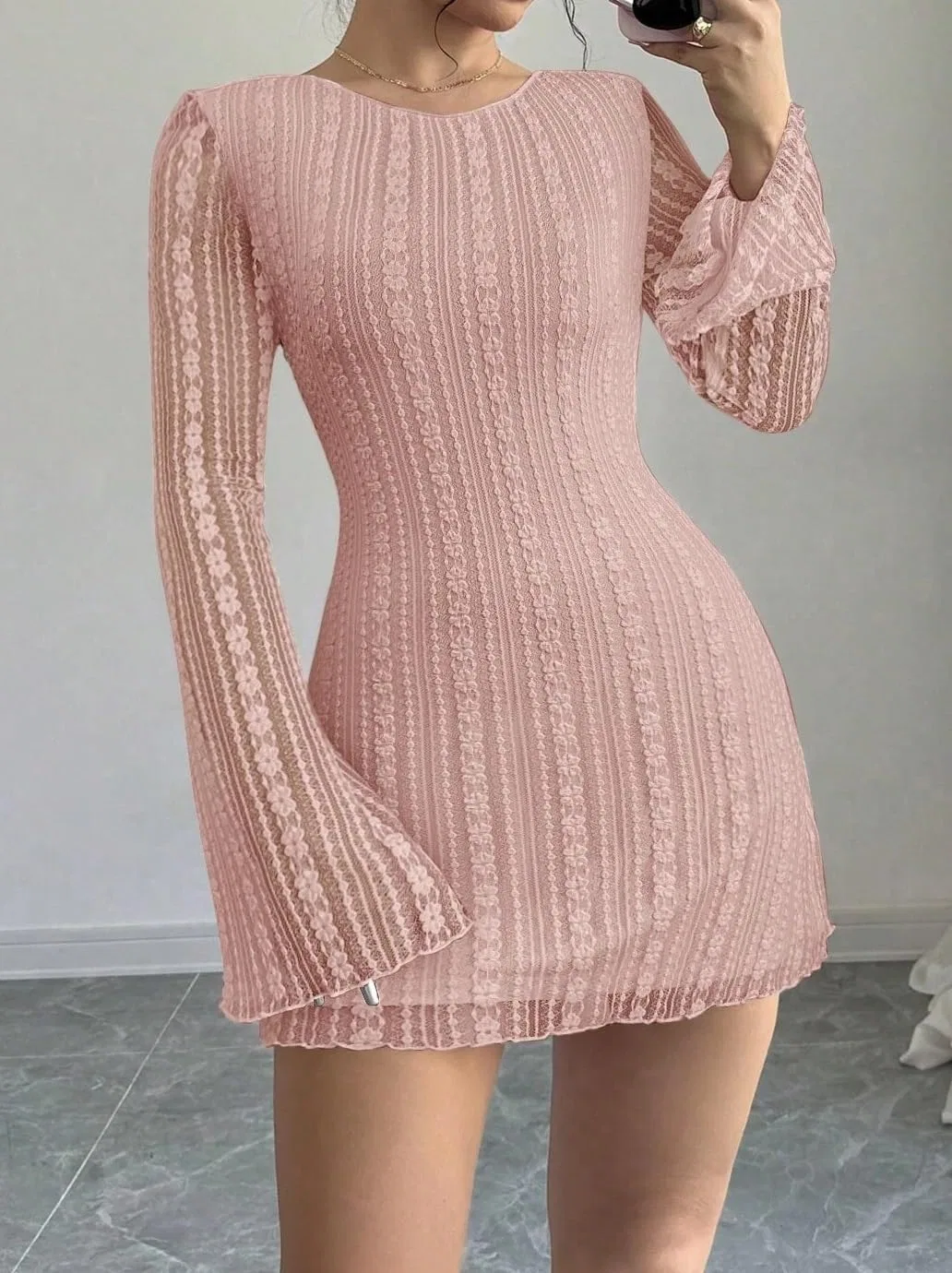 Женское A-силуэта платье с открытой спиной Casual, Dusty Pink — фото 4