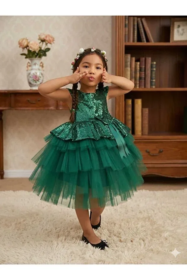 Детское платье для девочек с пайетками Party Rumi Kids, Green