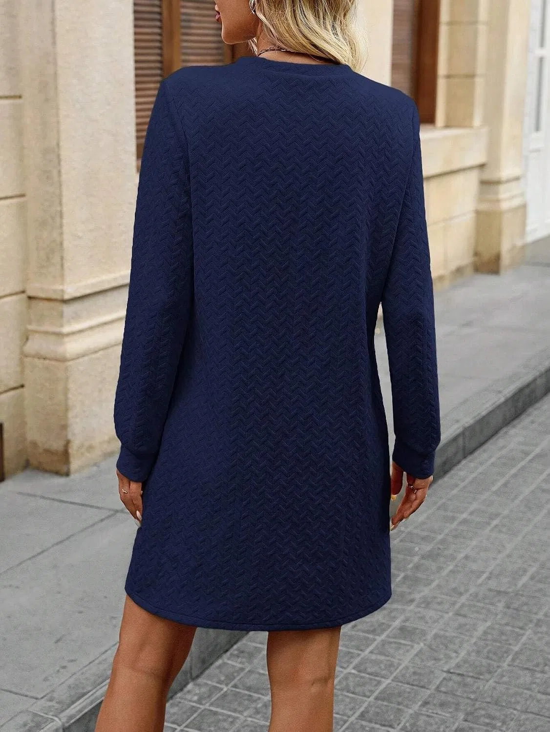 Женское короткое платье-футболка с длинным рукавом Regular Fit, Navy Blue — фото 2