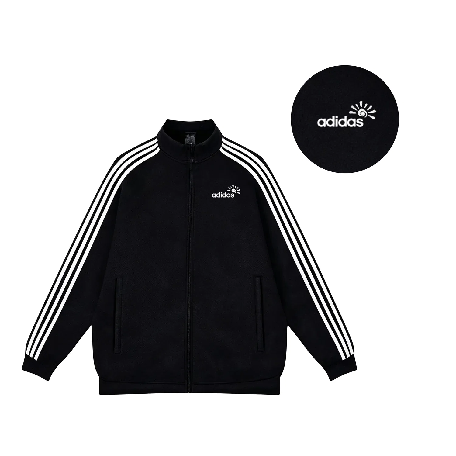 Женская куртка с воротником-стойкой, свободного кроя, Adidas, Black — фото 4