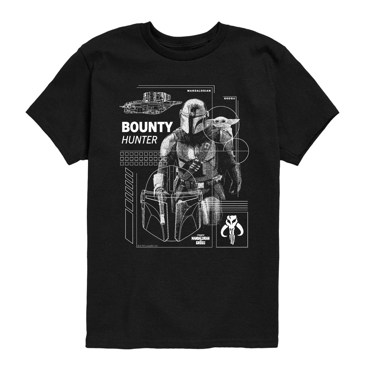 Детская футболка с принтом The Mandalorian And Grogu Bounty Hunter Dark Digital Star Wars, Black
