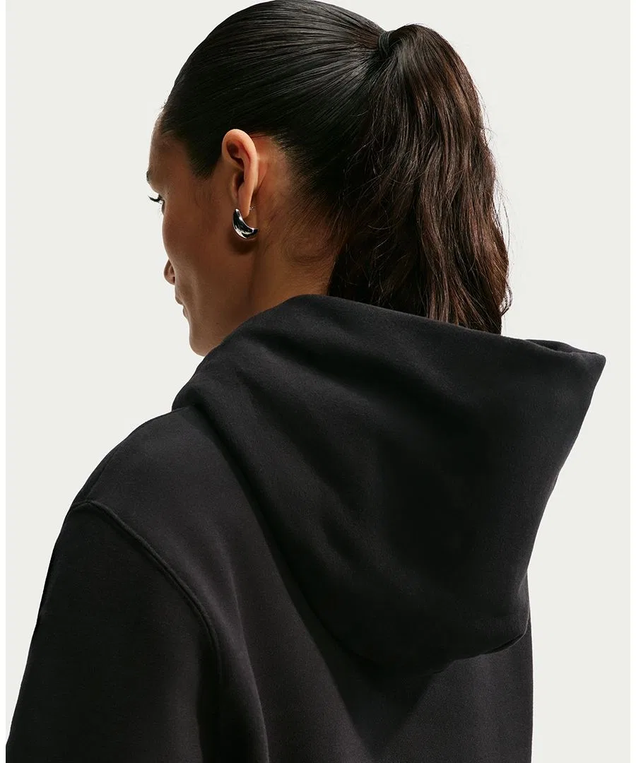 Худи Nike Studio Fleece с капюшоном, длинным рукавом и логотипом Swoosh, Total Black/Sail — фото 4