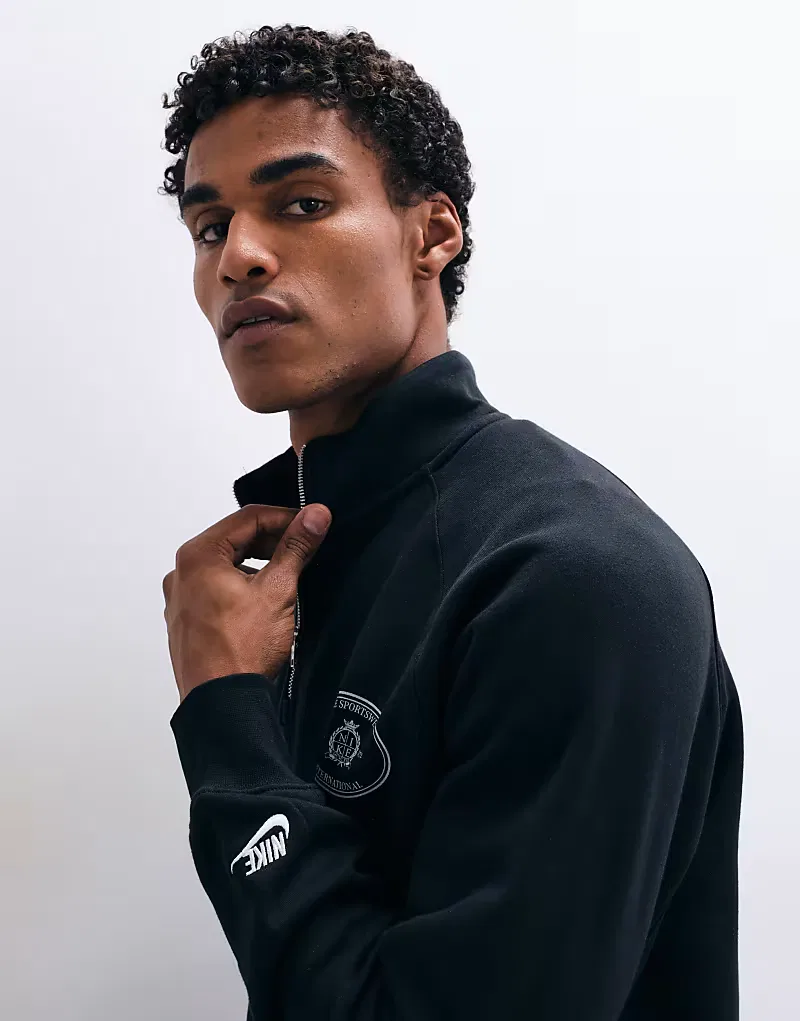 Толстовка Nike Club NCC с застежкой-молнией на четверть длины и логотипом, черный — фото 3