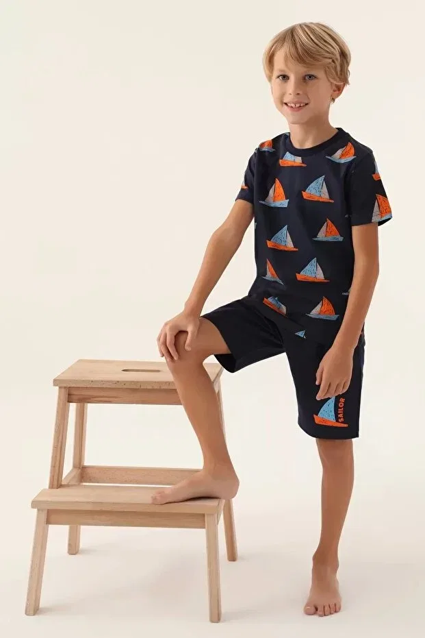 Детский комплект бермуд для мальчиков с принтом Father son bermyuda set Roly Poly, Navy Blue — фото 4