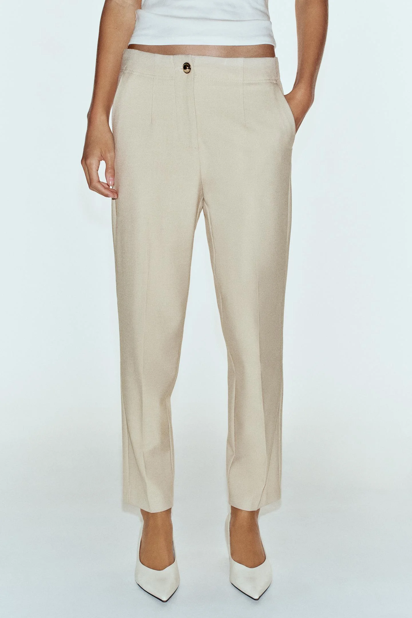 Брюки Zara Tobillero Tiro Alto, бежевый