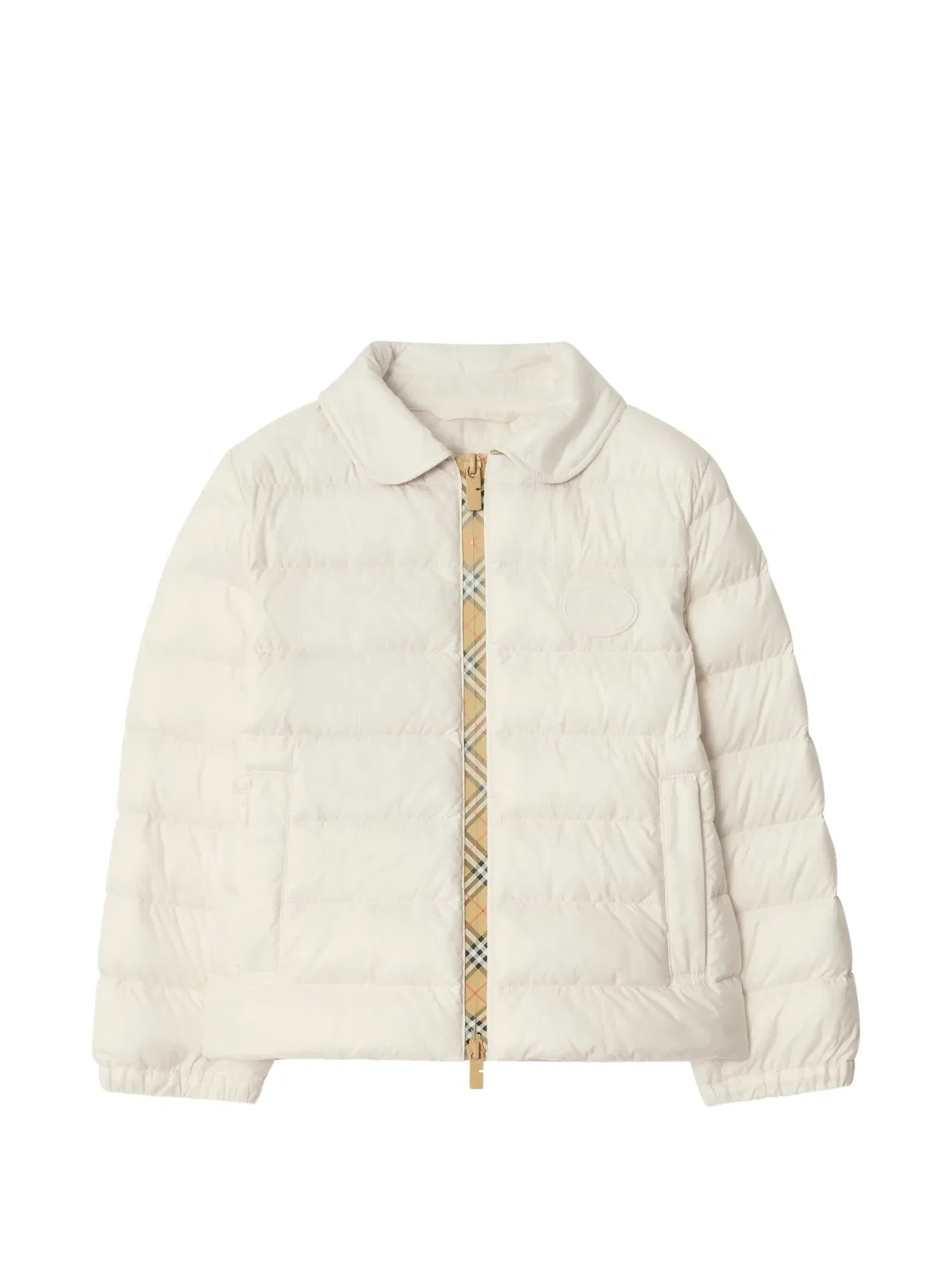 Пуховик с воротником Питер Пэн Burberry Kids, нейтральные цвета