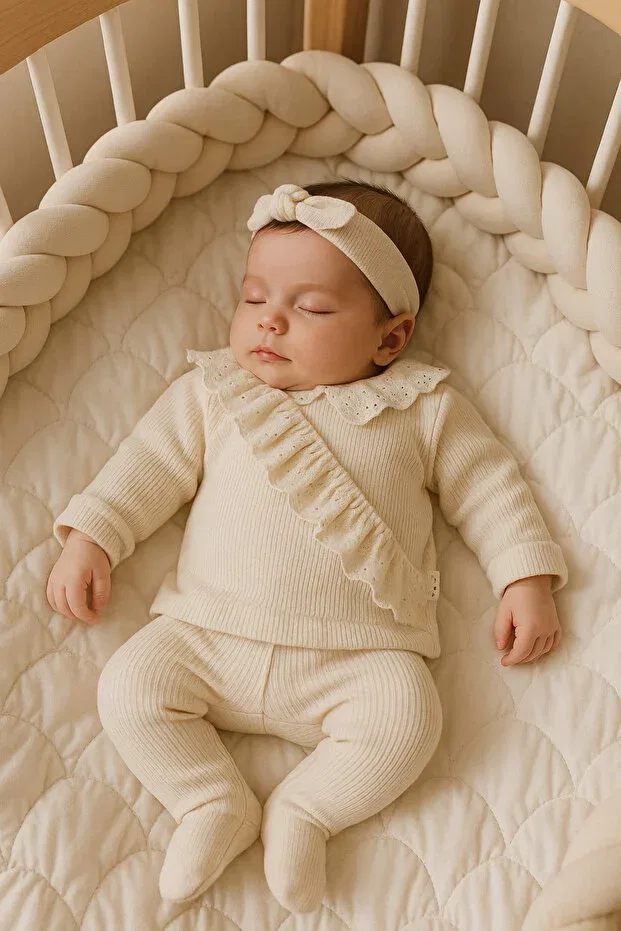 Детский комплект для выписки с кружевом двойная застежка Cherub Baby, Beige