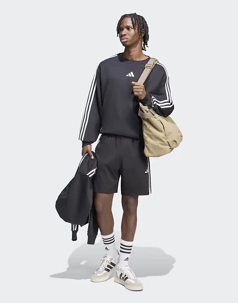 Толстовка Adidas Performance Essentials с тремя полосками из французского махрового трикотажа, черно-белая — фото 4
