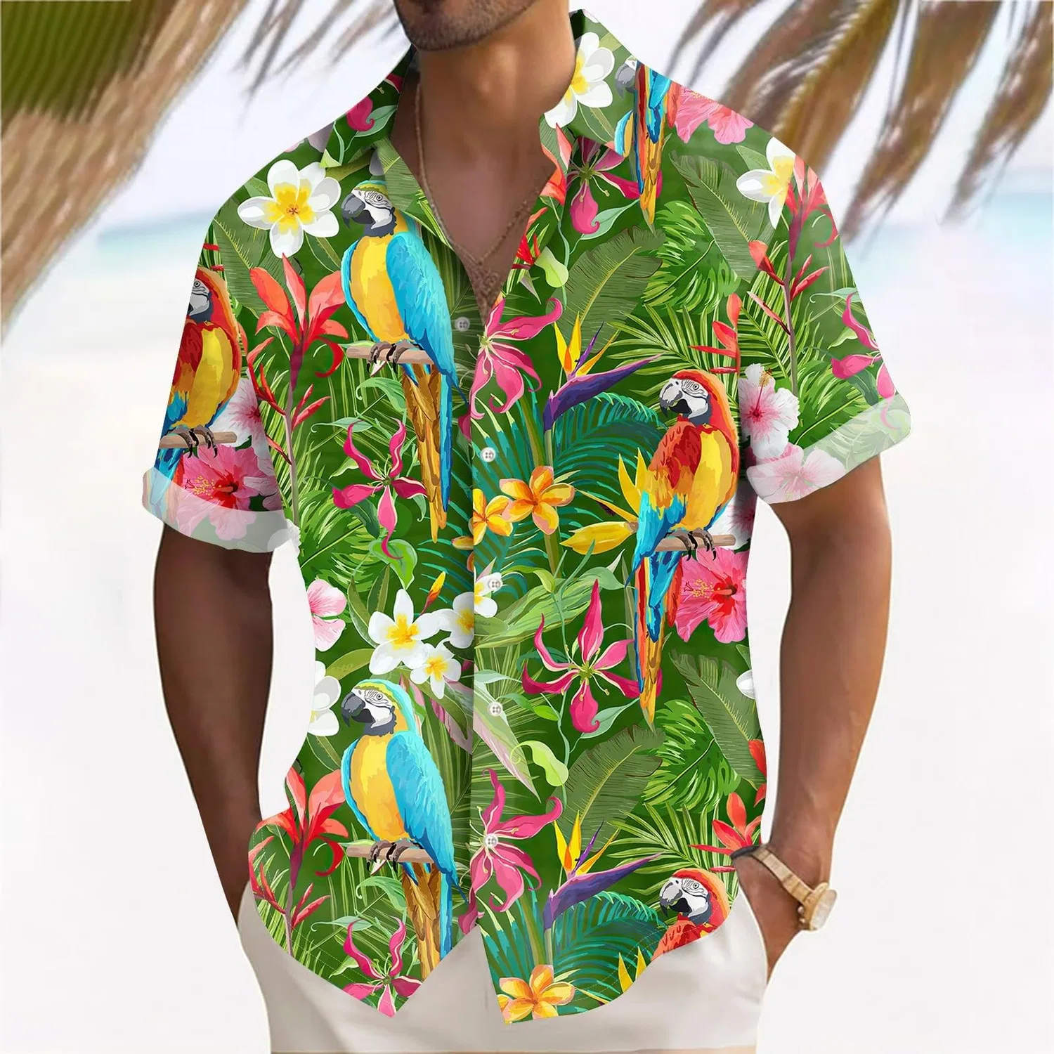Мужская рубашка с коротким рукавом с принтом Coco Palm, Men's Hawaiian Shirt Z02-green1 — фото 2