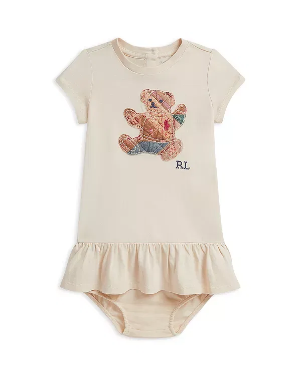 Детское платье для девочек с принтом Patchwork Bear Ralph Lauren, бежевый