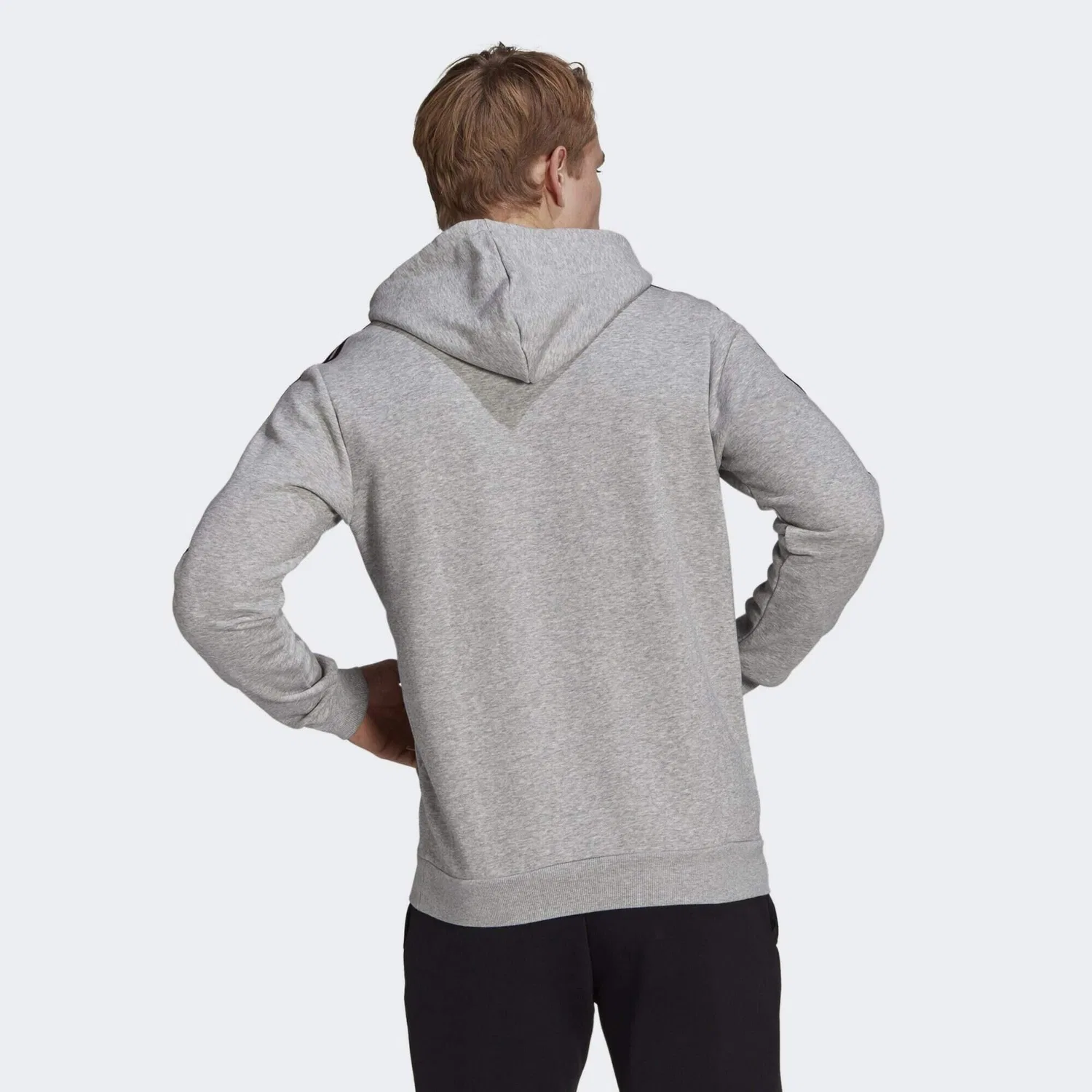Мужское худи из флиса с принтом Essentials Fleece 3-Streifen, Adidas, Grau Schwarz — фото 4