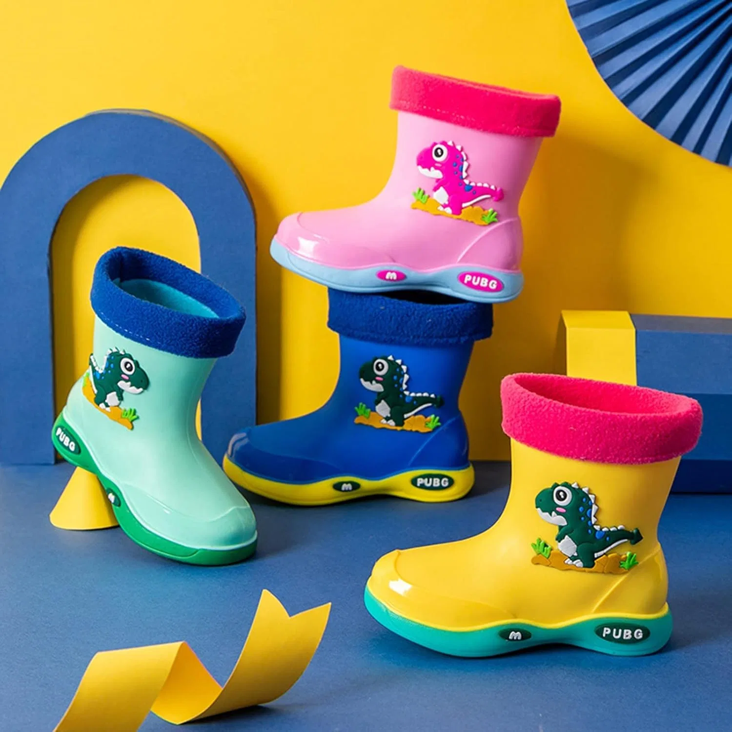 Детские резиновые сапоги с флисовой подкладкой для мальчиков и девочек, Blue — фото 2