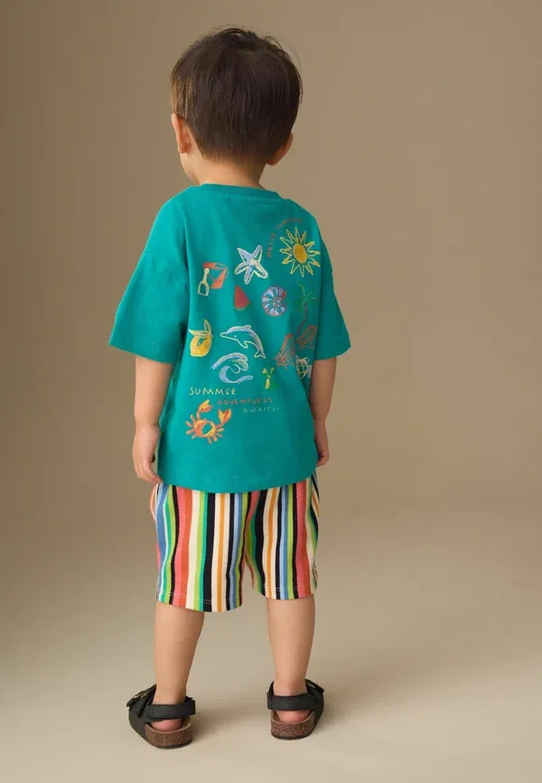Комплект футболка и шорты с животными Regular fit - short sleeve t-shirt and shorts set - shorts Next, Green Beach, зеленый — фото 2