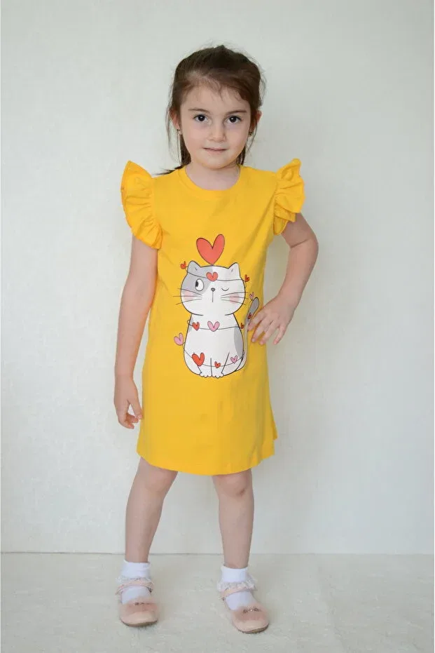 Детское платье для девочек с принтом Summer Girl's Dress Sevimli, Yellow