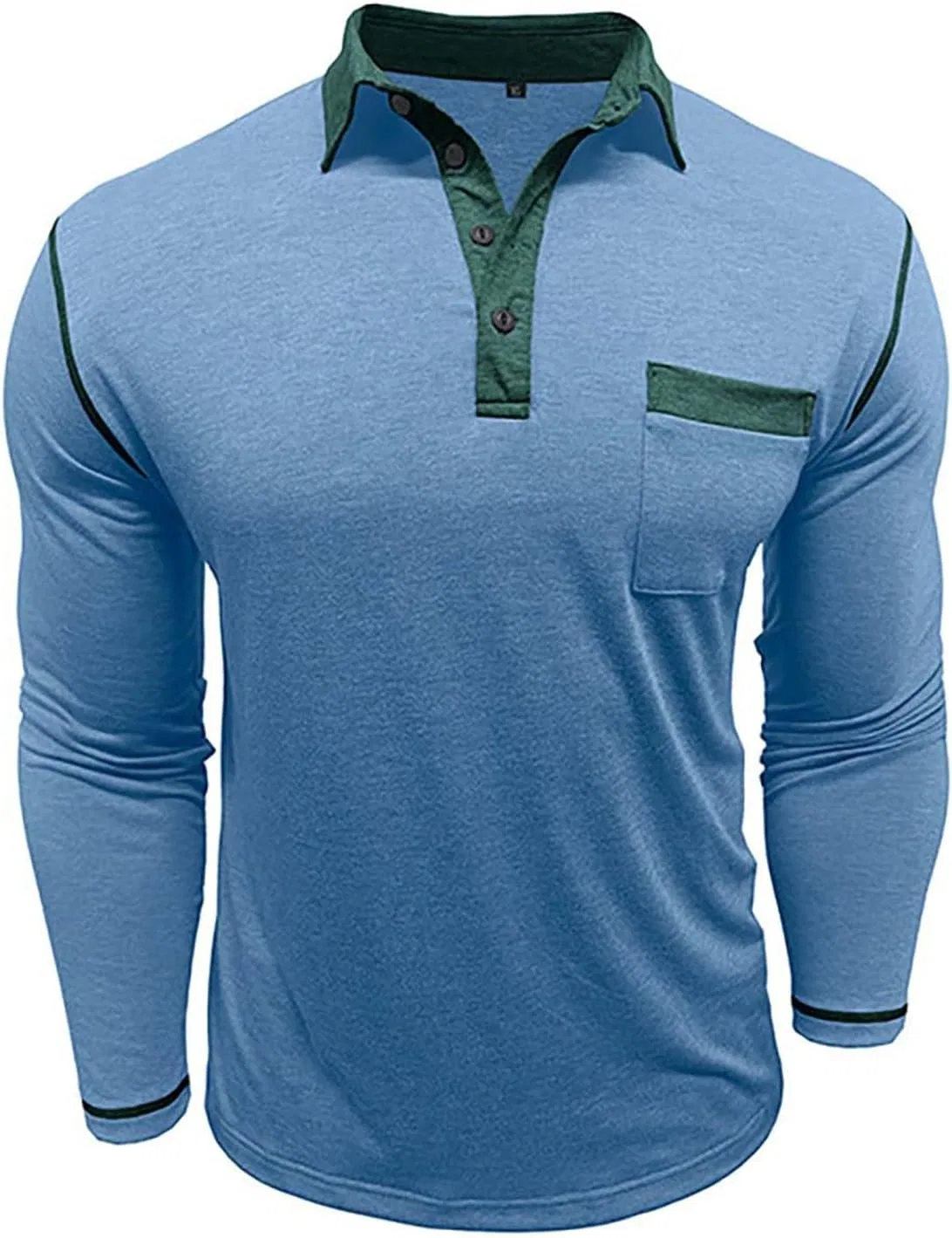 Мужская длинная футболка поло с карманом Light Blue — фото 3