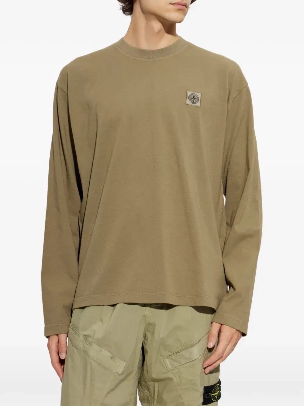 Футболка с длинным рукавом и нашивкой-логотипом Stone Island, зеленый — фото 3