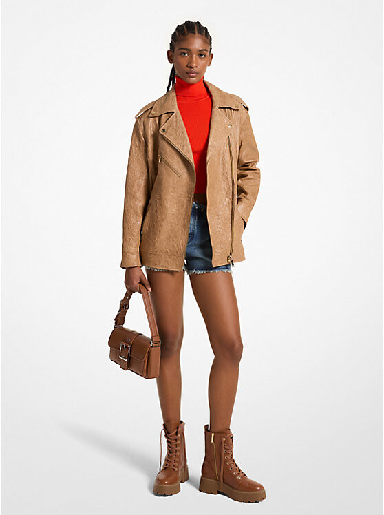 

Куртка Michael Kors Oversized Crinkled Leather Moto, коричневый
