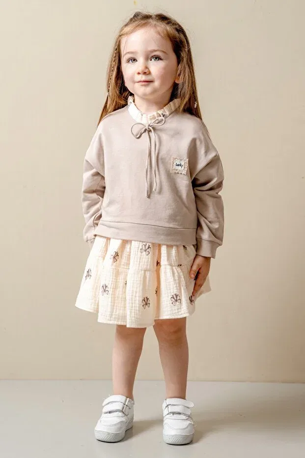 Детский комплект для девочек с принтом Glam Jnf Kids, Beige — фото 4