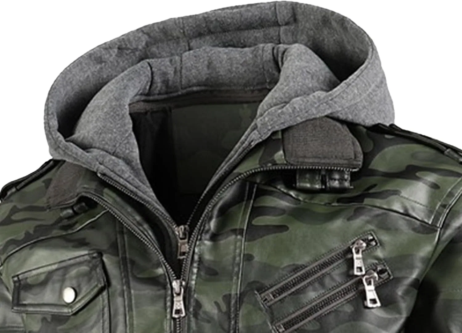 Мужская куртка из экокожи с капюшоном, с принтом, Motorcycle Jackets, зелёный — фото 4