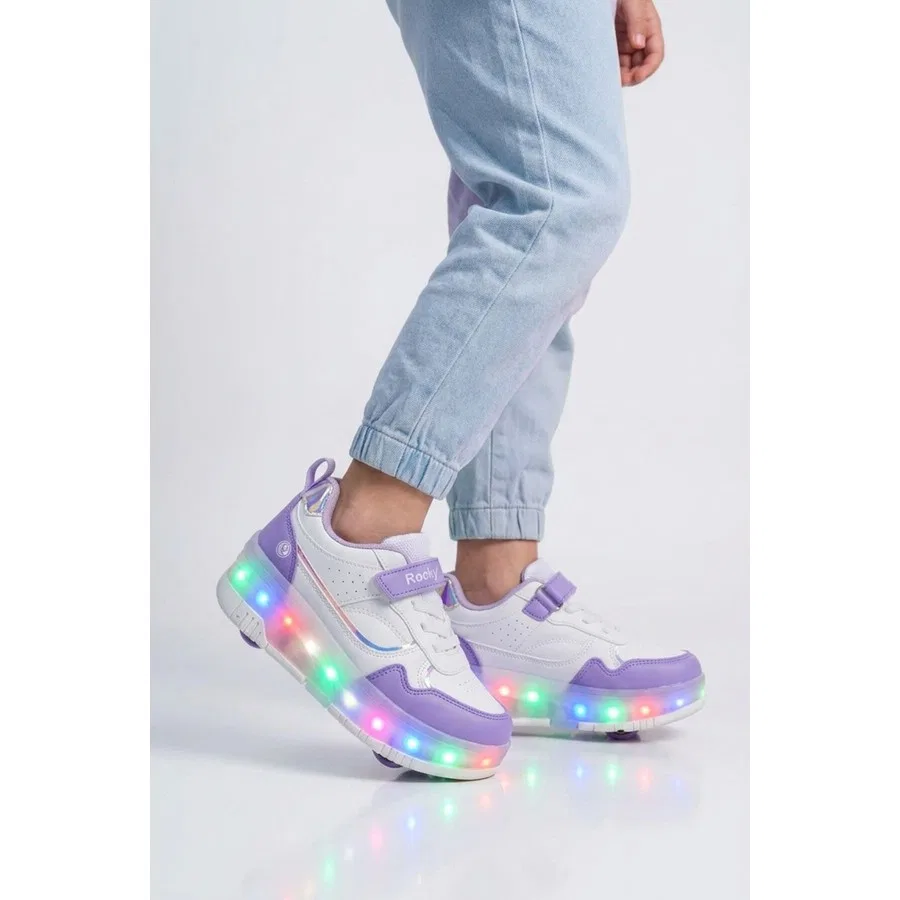 Детские кроссовки с подсветкой и роликами Glow F Ayk's, Белый — фото 3