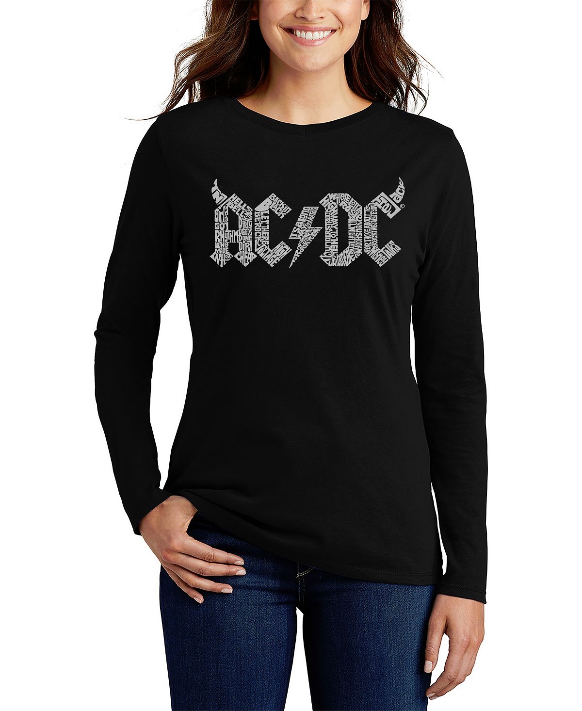 Женская футболка word art acdc с длинным рукавом LA Pop Art, черный - фото