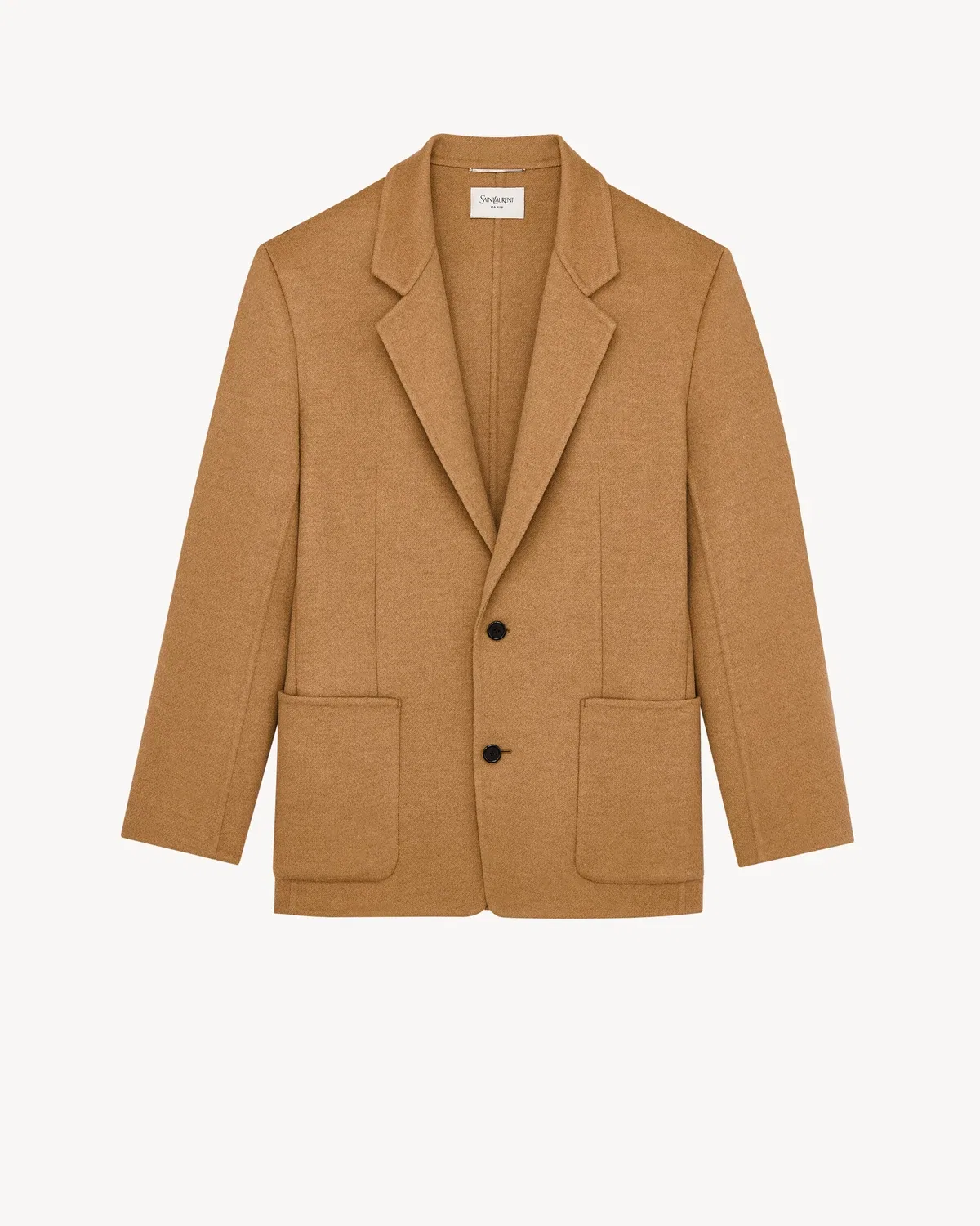 Однобортный жакет из фетра из шерсти и кашемира SAINT LAURENT, коричневый
