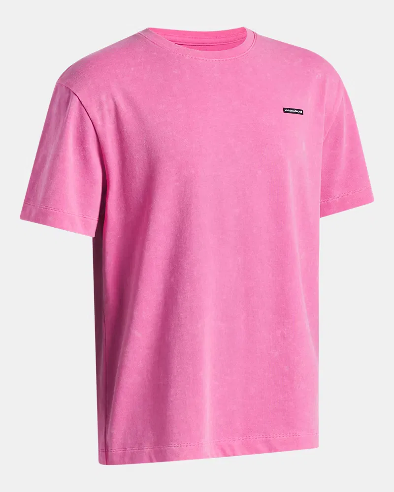 Футболка оверсайз для мальчиков с эффектом wash UA Heavyweight Wash UnderArmour, Pink Frenzy/White — фото 3
