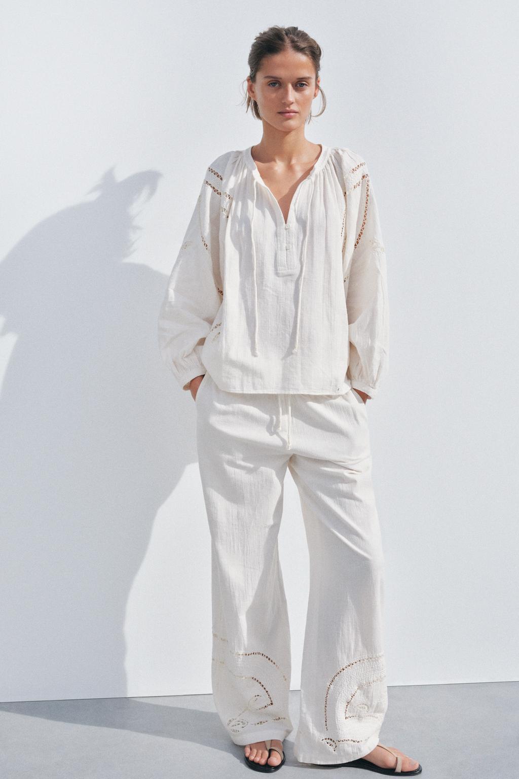 

Вышитая рубашка ZARA, экрю