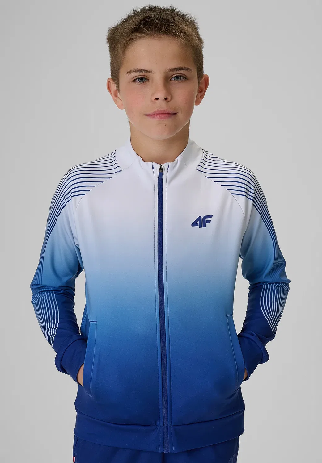 Bluza sportowa Regular bez kaptura chłopięca - тренировочная куртка 4F, Blue — фото 2
