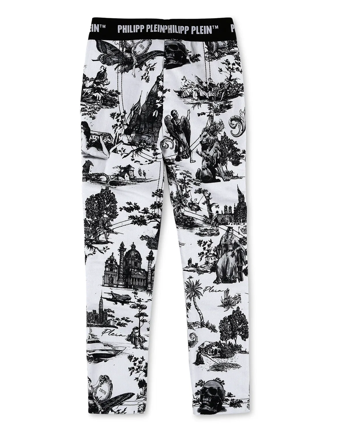Детские леггинсы-джинсы с принтом Denim Super Stretch Jeggins En PLEIN air PHILIPP PLEIN, White/Black — фото 4