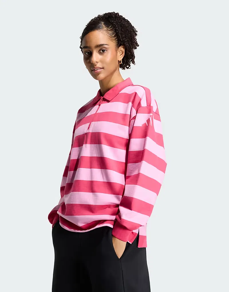 Поло с длинными рукавами из современной французской махровой ткани Adidas Sportswear Essentials, Power Pink/St Tropic Bloom