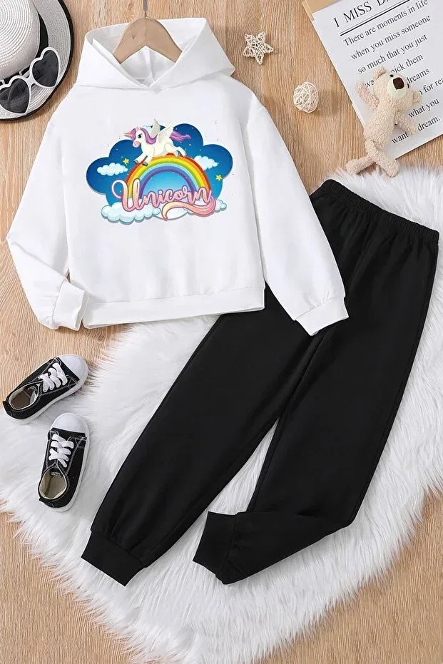 Детский комплект для девочек с принтом Unicorn Tracksuit Set Trendypassion, White