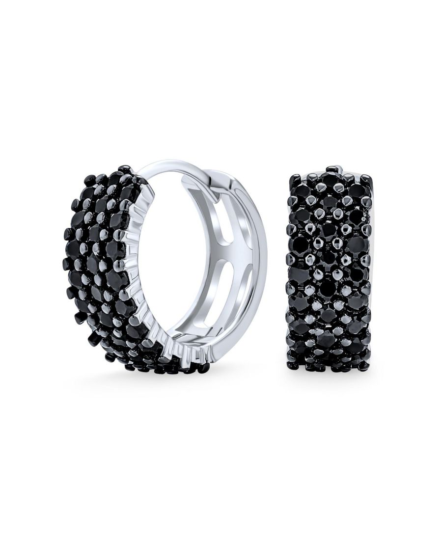 

Серьги-кольца с черными фианитами, маленькие и широкие, из стерлингового серебра, в стиле K-pop Bling Jewelry, Silver black