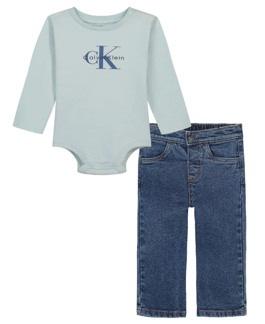 Комплект из боди с длинным рукавом и брюк Calvin Klein, Blue — фото 4
